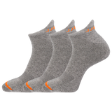 Three pairs of gray ankle socks with orange accents on a white background thumbnail