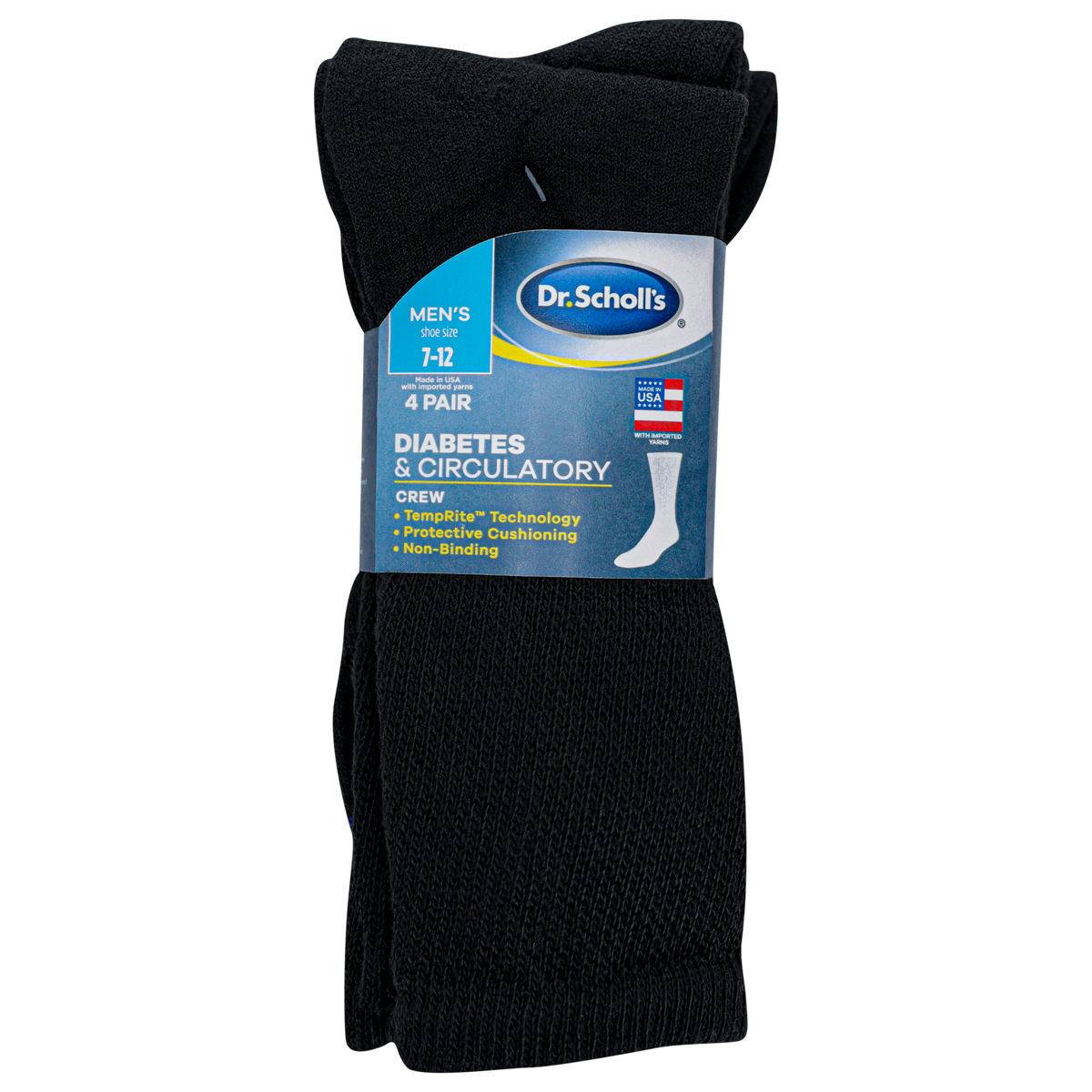 Black Dr. Scholl's socks in packaging.