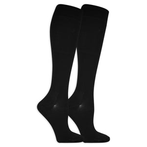 Pair of black knee-high socks on a white background