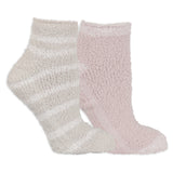 Two pairs of fluffy socks, one beige and one pink, on a white background. thumbnail