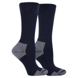 Pair of navy socks with gray accents on a white background thumbnail