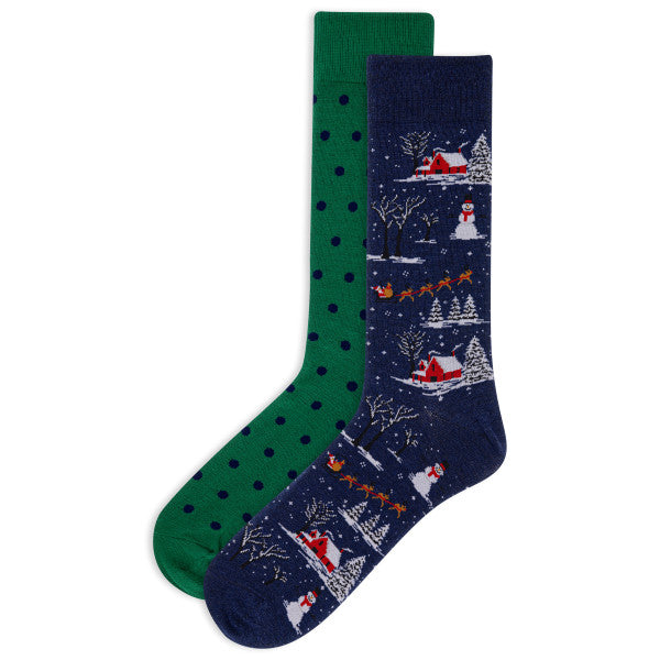 HOTSOX Men's Christmas Scene Crew Socks 2 Pair Pack