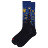 Black socks with a Starry Night design on a white background