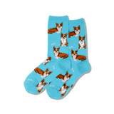 Blue socks with corgi dog pattern on a transparent background