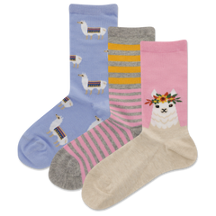 Assorted HOTSOX Kid's Llama Stripe Crew Socks 3 Pair Pack