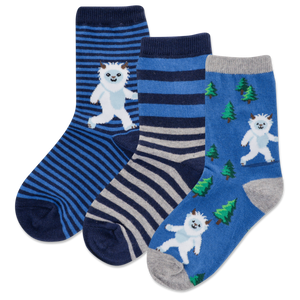 HOTSOX Kid's Yeti Stripe 3 Pack Crew Socks