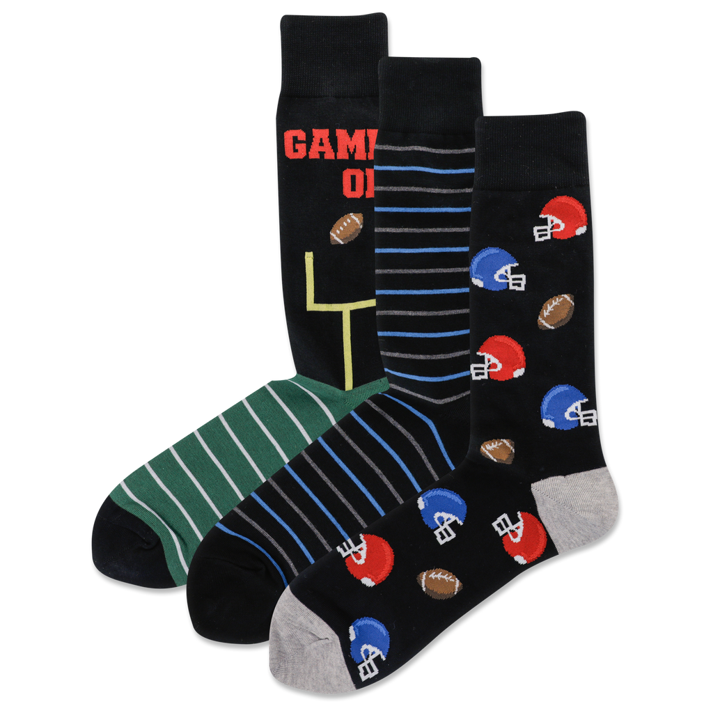HOTSOX Men's Football Theme 3 Pack Crew Socks Loops & Wales