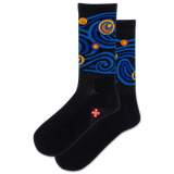 Black socks with a modernized rendition of Van Gog's Starry Night on a white background