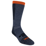 Gray sock with orange top and sole on a white background thumbnail