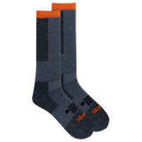 Jeep socks with an orange accent on the cuff and a two-tone, tonal navy color block pattern on the calf. thumbnail