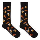 Black socks with pizza and beer pattern on a black background thumbnail
