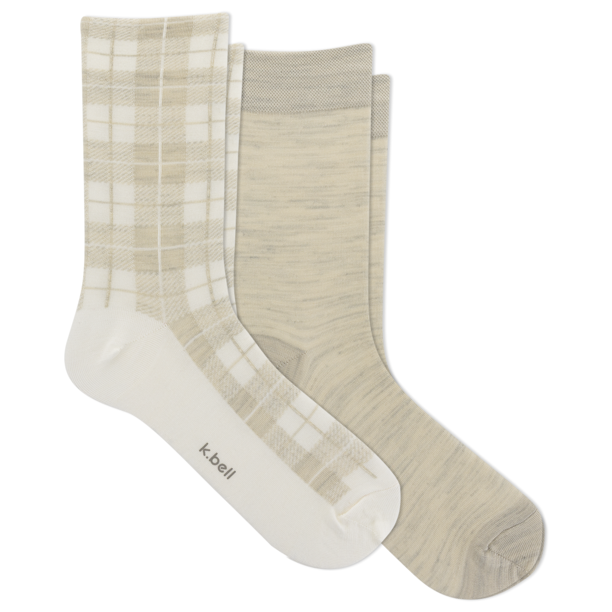 Two pairs of crew socks from k.bel1, displayed overlapping on a solid white background.