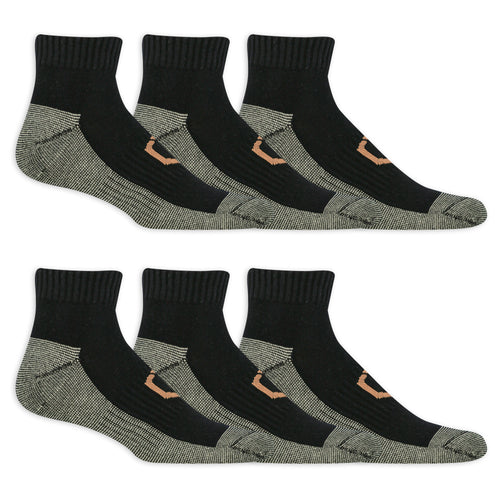 Six pairs of black and gray socks with a brand logo on a white background