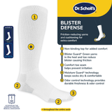 Dr. Scholl's blister defense sock with features listed on a white background