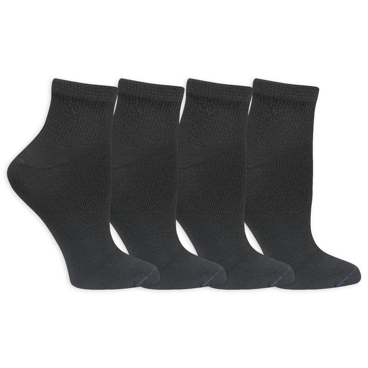 Four pairs of black socks on a white background