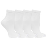 Four pairs of white socks on a white background