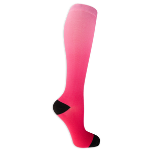 Dr. Scholl's women's compression socks featuring a light to hot pink dip dye color and black accents at the heel and toe.