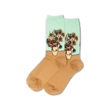 Pair of socks with sunflower design on a light green background thumbnail