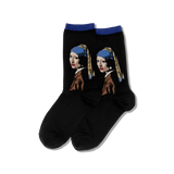 Black socks with a graphic of a famous painting on a white background