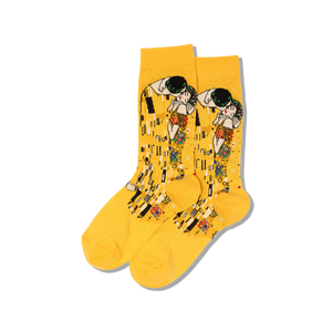 Yellow socks with artistic design on a white background