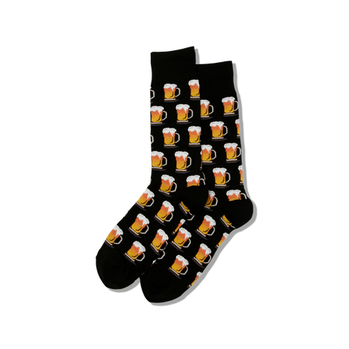 Black socks with beer mug pattern on a white background