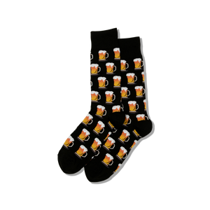 Black socks with beer mug pattern on a white background