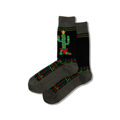 Black HOTSOX Men's Christmas Cactus Crew Socks