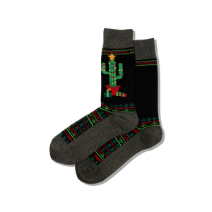 Black HOTSOX Men's Christmas Cactus Crew Socks