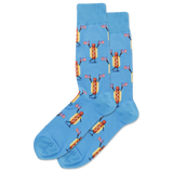 Blue socks with hot dog pattern on a white background