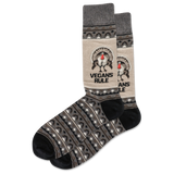 Sock with 'Vegans Rule' text and pattern on a white background