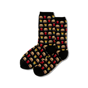 Black socks with fast food pattern on a white background