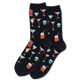 Black socks with colorful cocktail pattern on a white background thumbnail