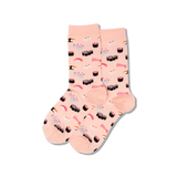 Pink socks with sushi pattern on a white background thumbnail