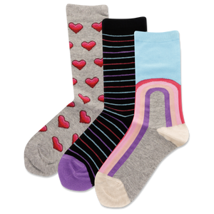 Assorted HOTSOX Kid's Rainbow Heart 3 Pack Crew Socks