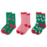 Three pairs of socks with different  Christmas patterns on a white background thumbnail