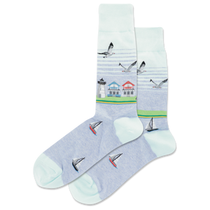 Light Blue HOTSOX Men's Beach Scene Crew Socks