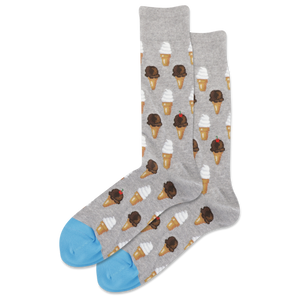 Gray socks with ice cream cone pattern on a white background