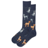 Navy blue socks with dog illustrations on a white background