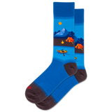 Blue socks with camping design on a white background