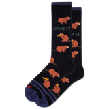 Socks with beaver design and 'Dam It' text on a white background