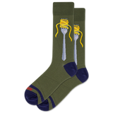 Green socks with a design of a fork and noodles on a white background thumbnail