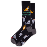 HOTSOX Men's black socks with a pattern of different cats and the phrase 'REAL MEN LOVE CATS'