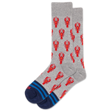 Gray socks with red lobster pattern on a white background