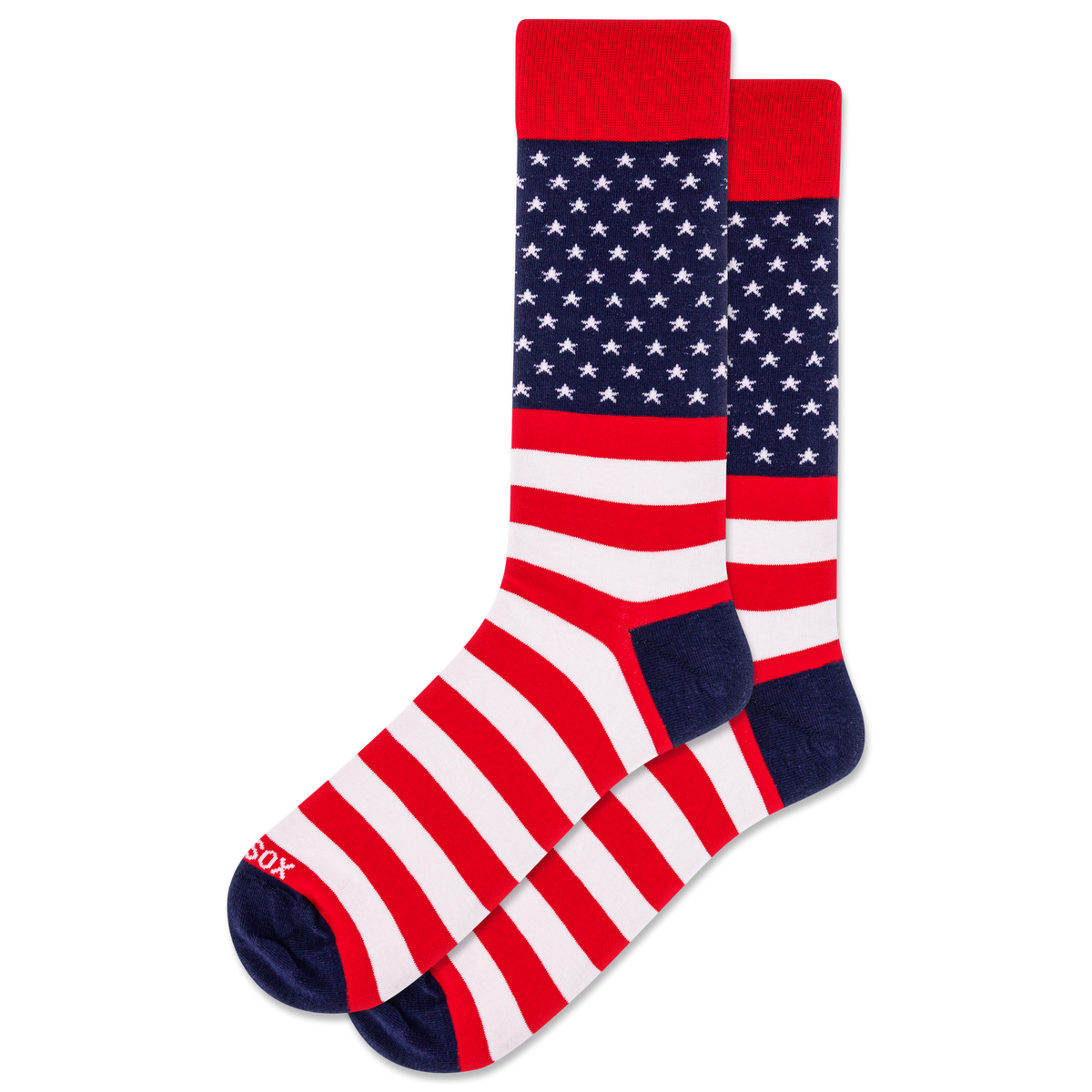 American flag patterned socks on a white background