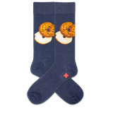 Navy blue socks with bagel design on a white background