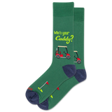 Green sock with golf-themed design and text 'Who's your Caddy?' on a white background thumbnail