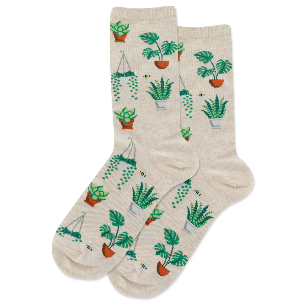 Natural Melange HOTSOX Women's Potted Plants Crew Socks