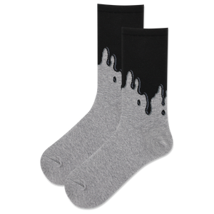 Gray socks with black dripping design on a white background