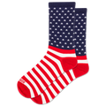 Pair of socks with American flag design on a white background