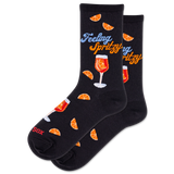 Black socks with orange slices and a glass of wine design on a white background thumbnail